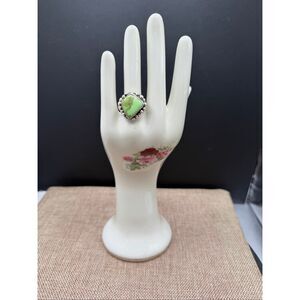 Sterling Silver Green Turquoise Statement Ring  Size 7 Southwestern Artisan